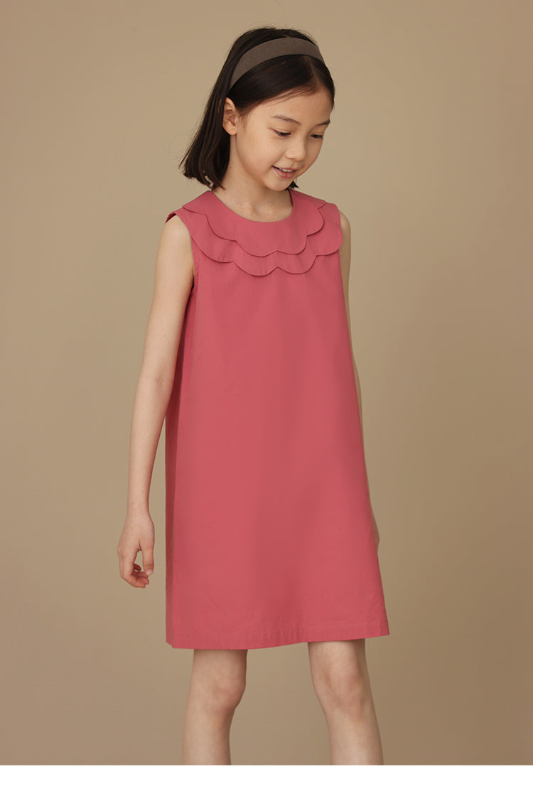 K3040 - Double scalloped collar sleeveless cotton dress