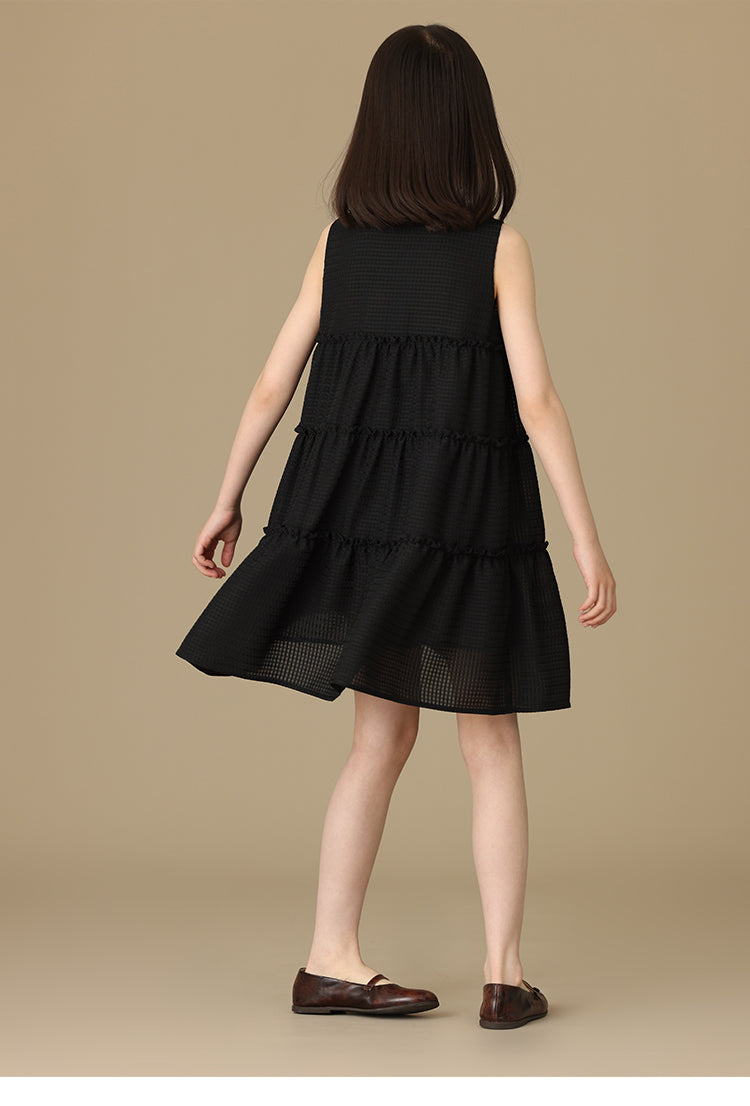 K6009 - Black sheersucker tiered dress