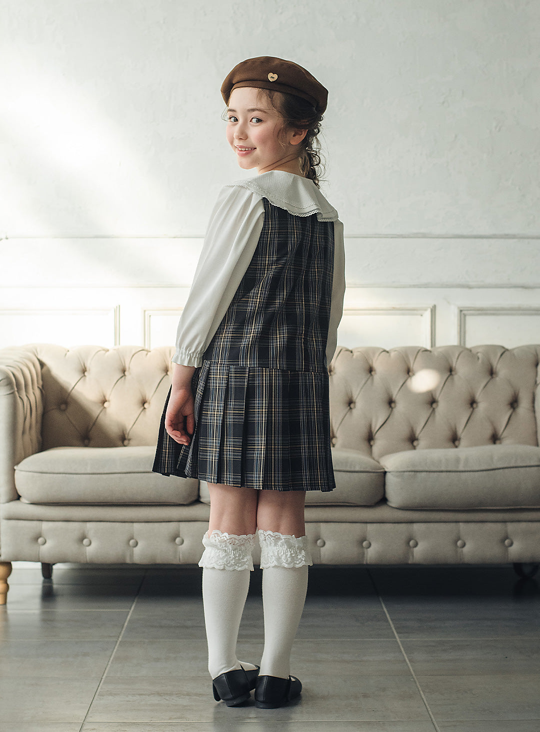 リディアネイビーチェックジャンパースカート