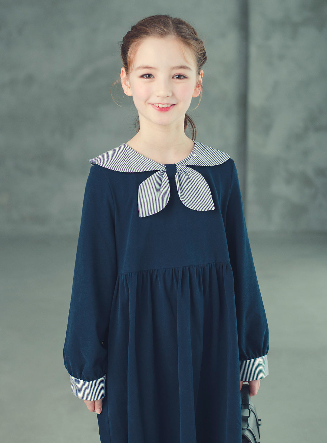 K240820001 - Navy cotton dress with striped collar