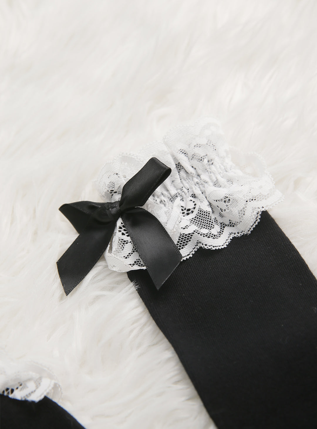 レースリボン付ロングソックス(ホワイト,ブラック)