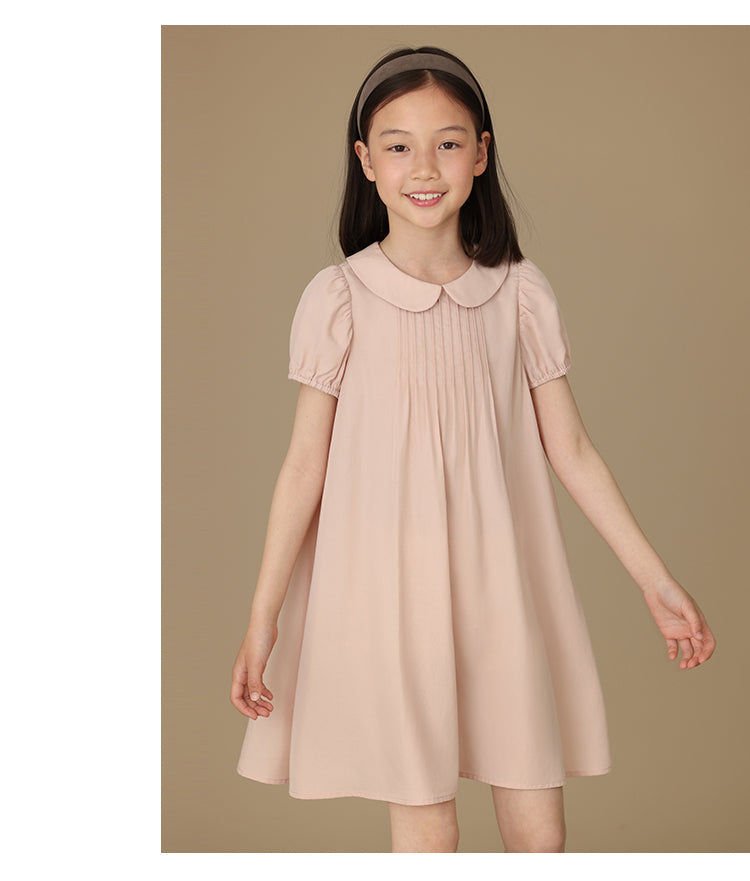 K6006 - Round neck baby pink short sleeve dress