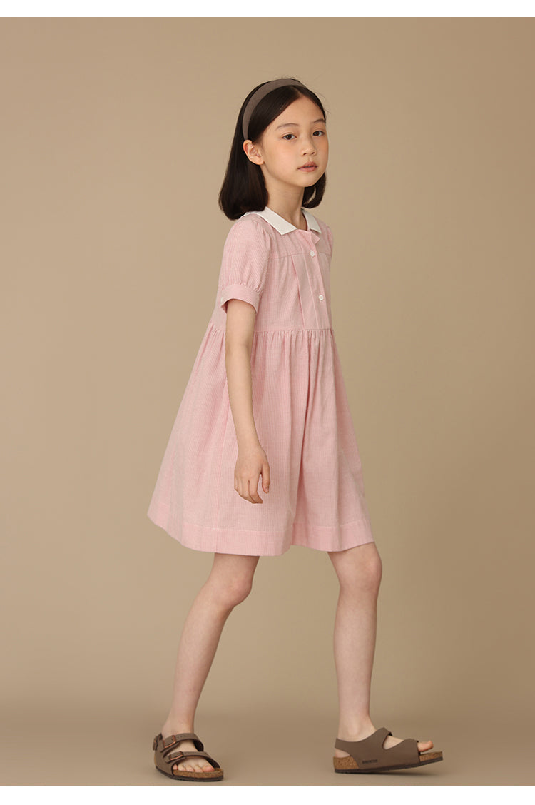 K5018 - Red striped high waisted transition short sleeve dress