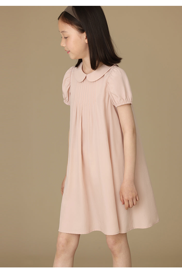 K6006 - Round neck baby pink short sleeve dress