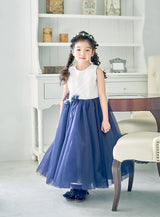 子供ドレス発表会・結婚式・おしゃれなDRESCCOのホワイトブルーパープルジュエリーロングドレスの画像2