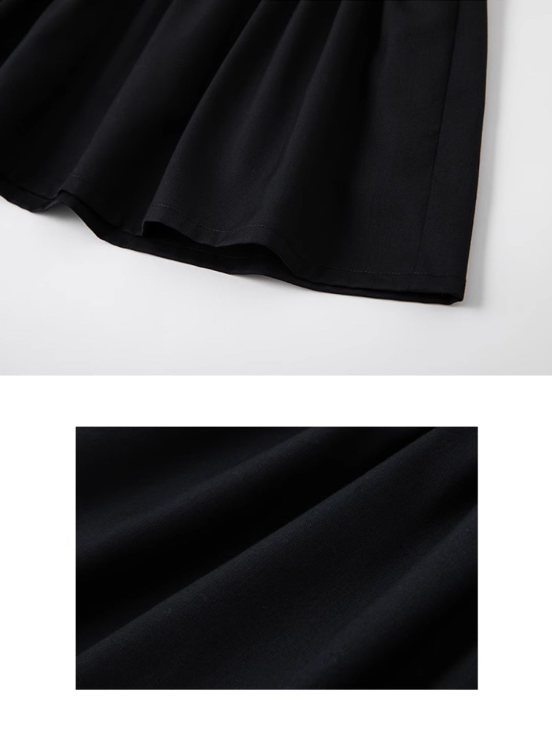 K512 - Round neck black pleated transitional dress