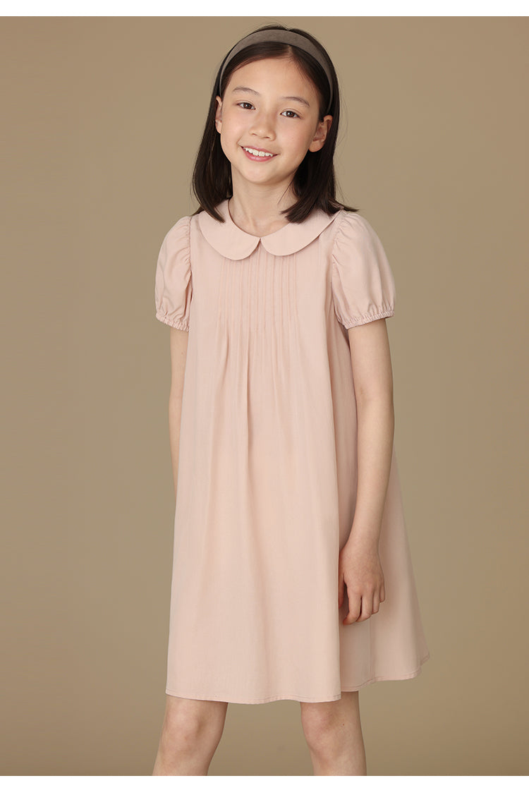 K6006 - Round neck baby pink short sleeve dress