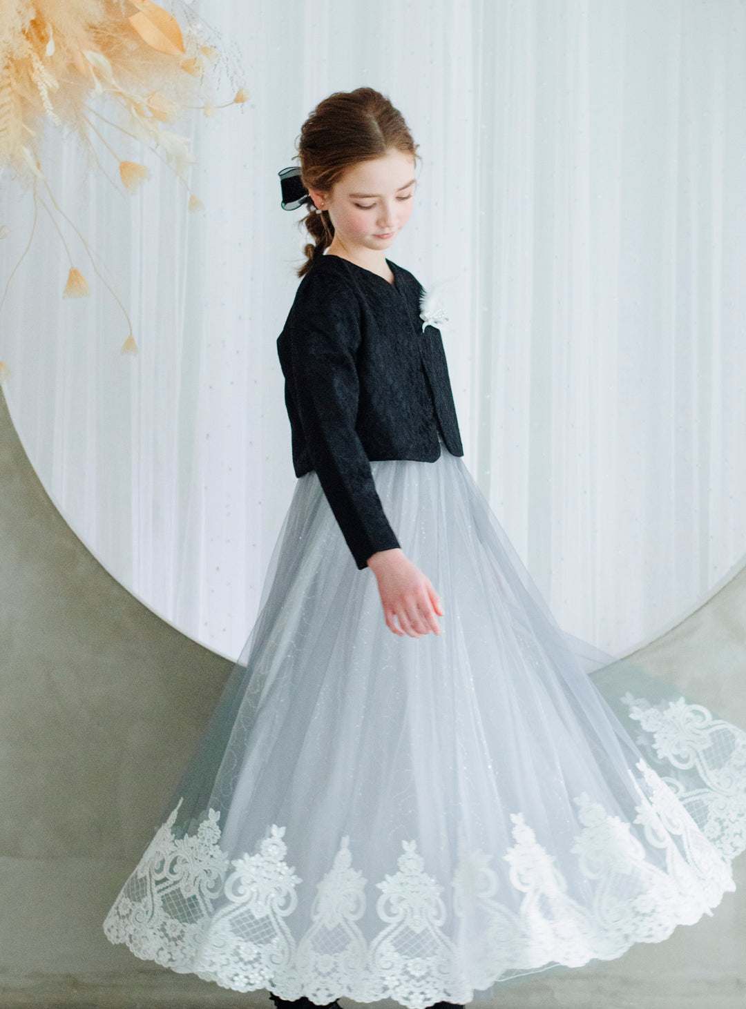 ニュアンスグレーグラデーションリュクスレースドレス