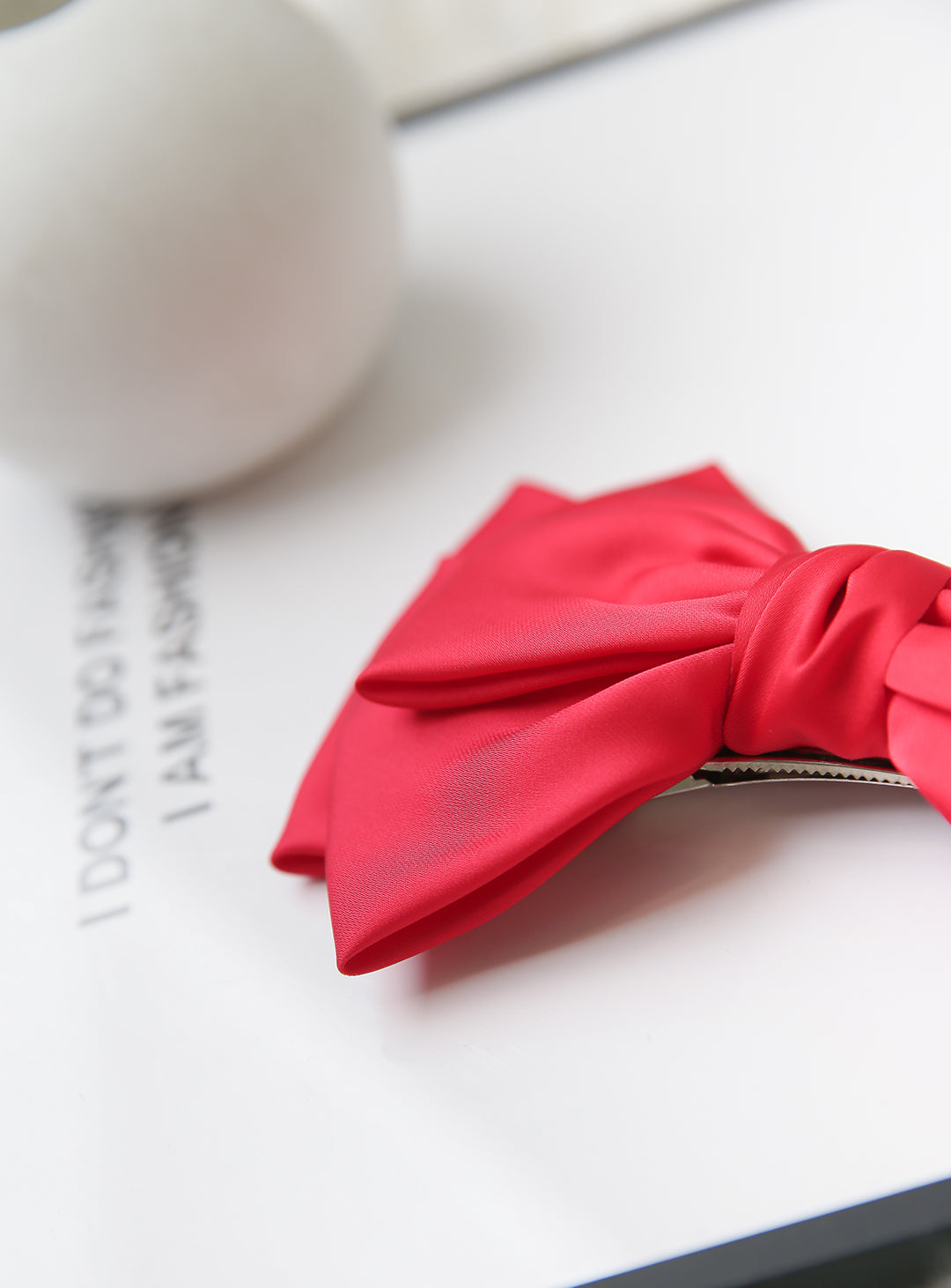 Silky big ribbon triple hairpin (red)