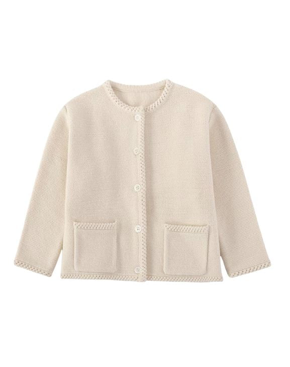 K12065 - Ivory knitted cardigan with pockets