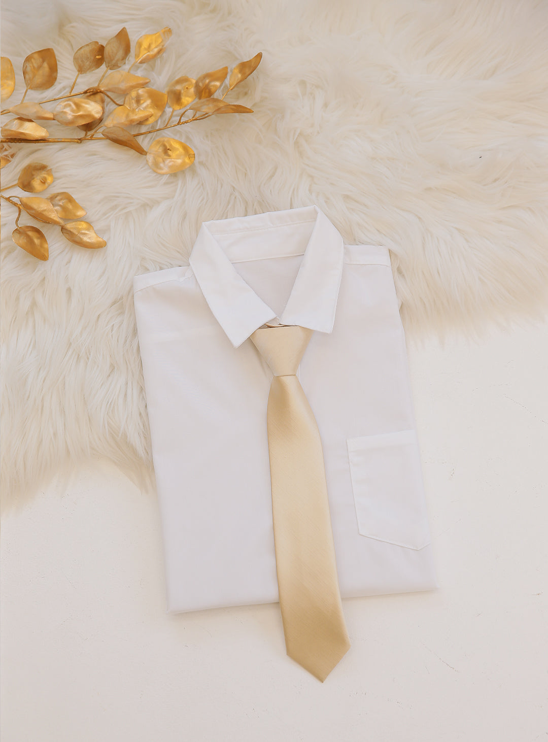 Prime Plain Beige Gold Narrow Tie (Glossy)