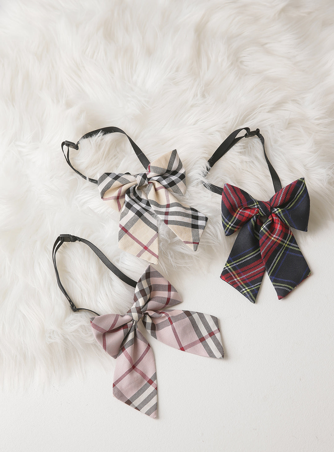 Mauve checkered ribbon tie (tartan check)