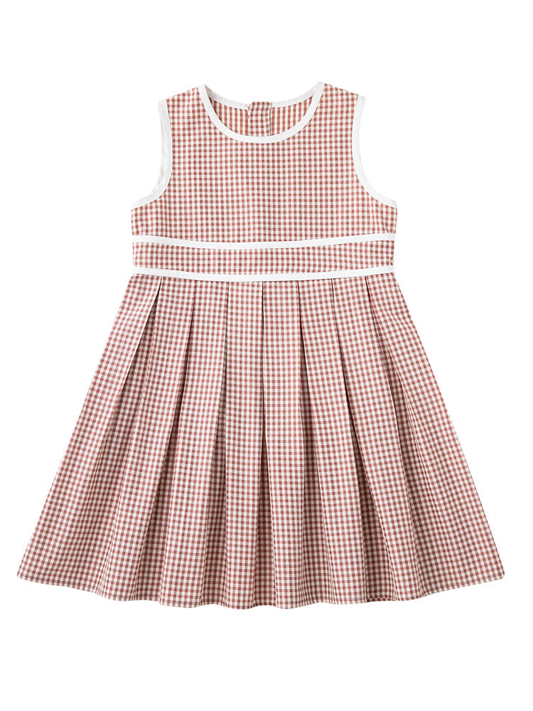 K3026 - Checked white piping sleeveless dress