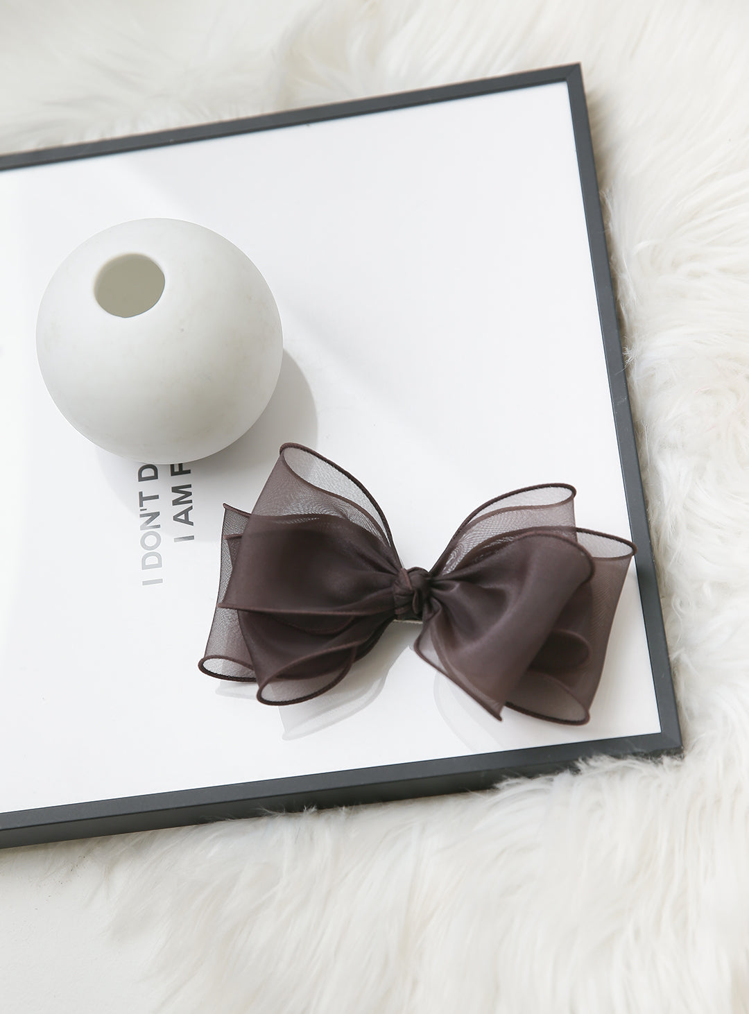 Volume chiffon triple bow hairpin (brown)