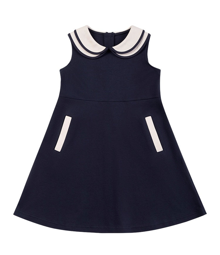 K5063 - Bicolor sleeveless navy dress