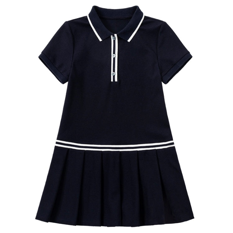 K4019 - Navy turtle neck pleated transitional dress