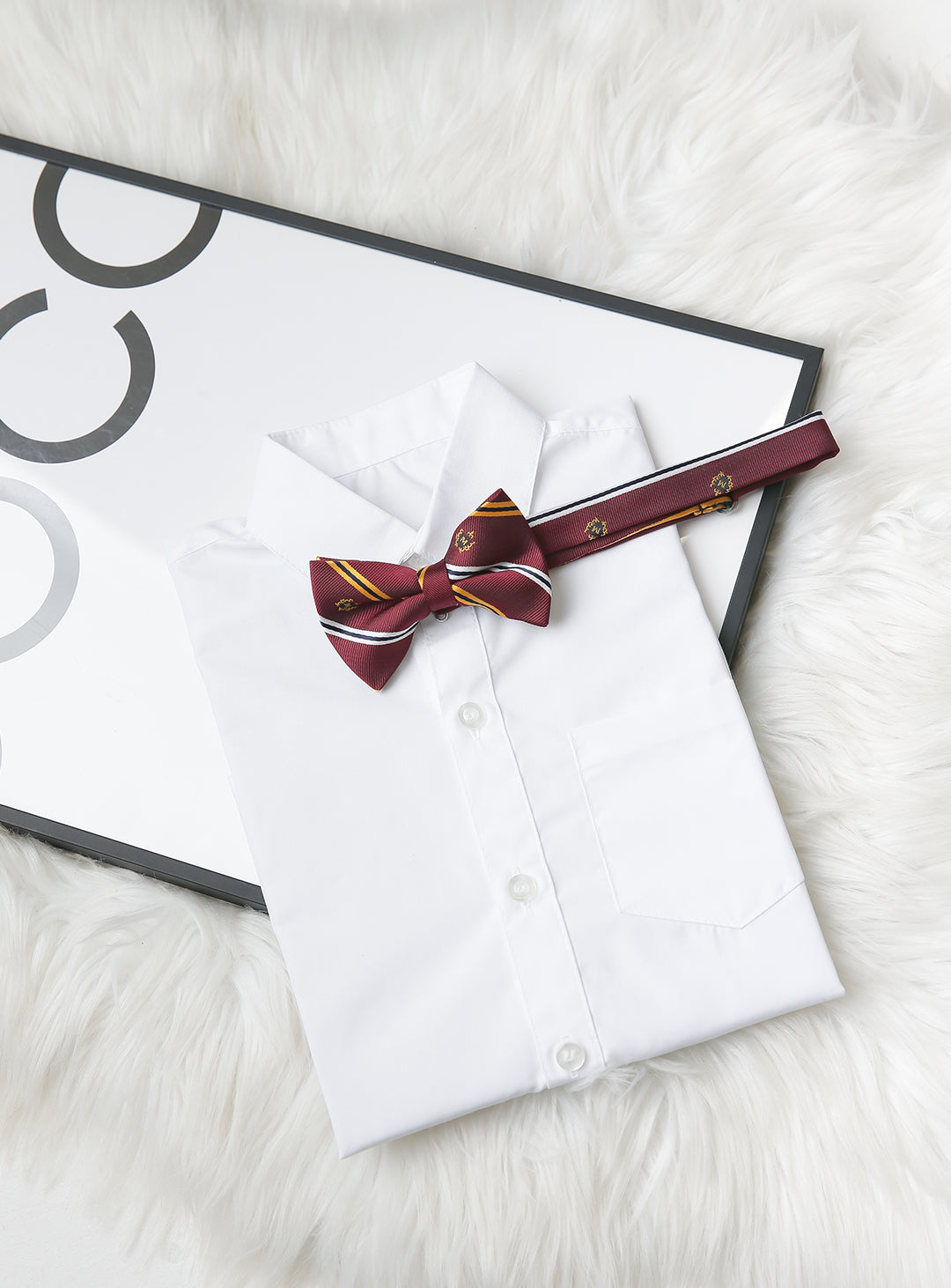 Wine red × yellow × white regimented stripe bow tie