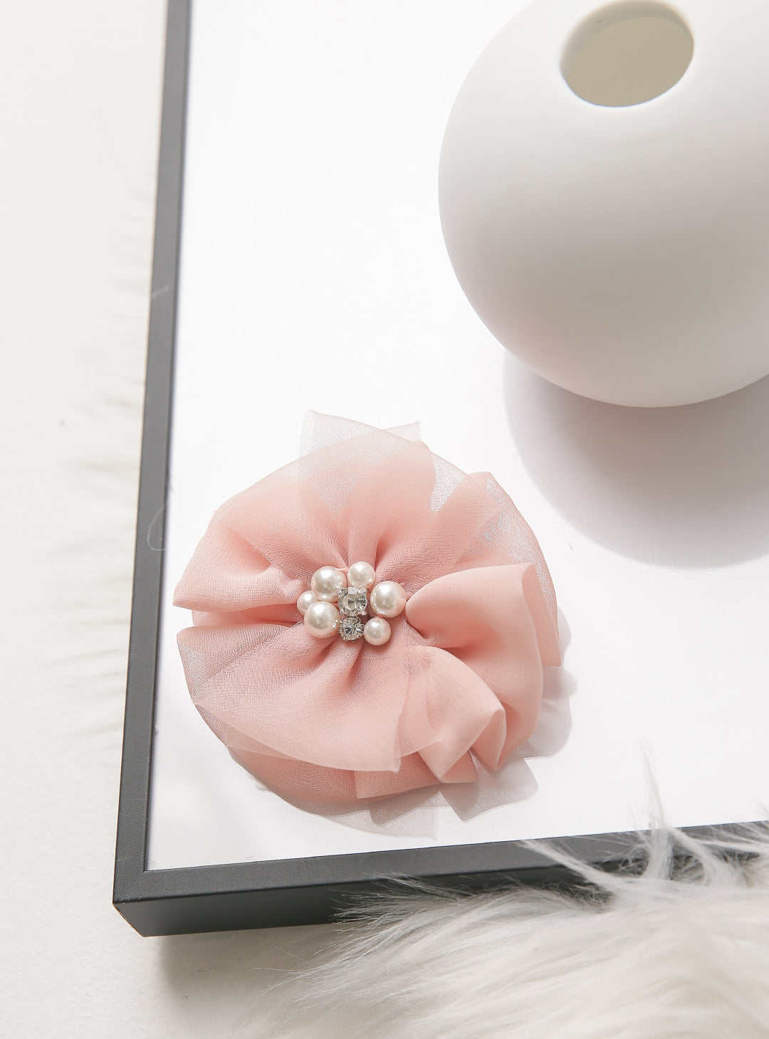 Baby Pink Chiffon Pearl Hair Pin