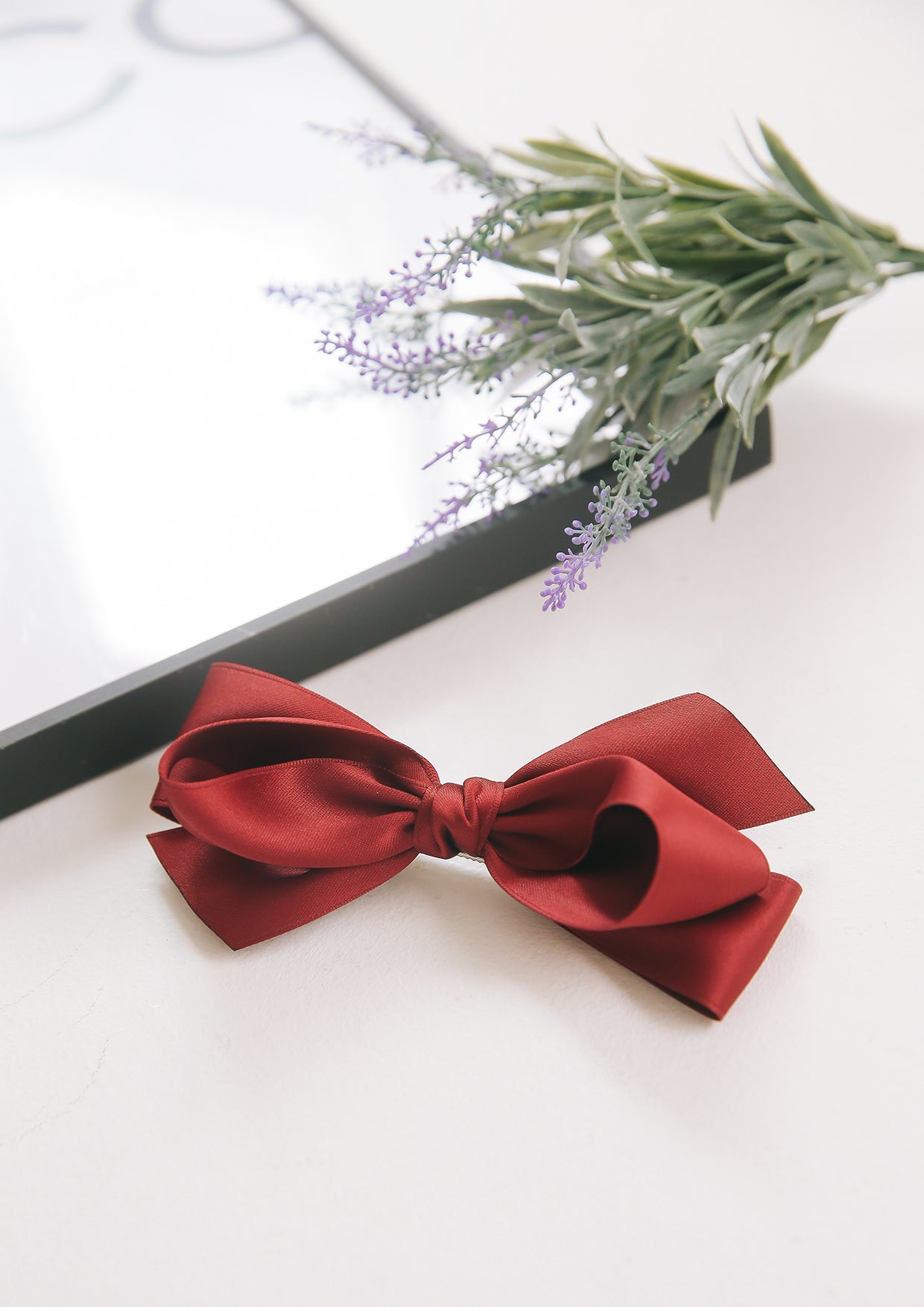 Satin wine red ribbon hairpin