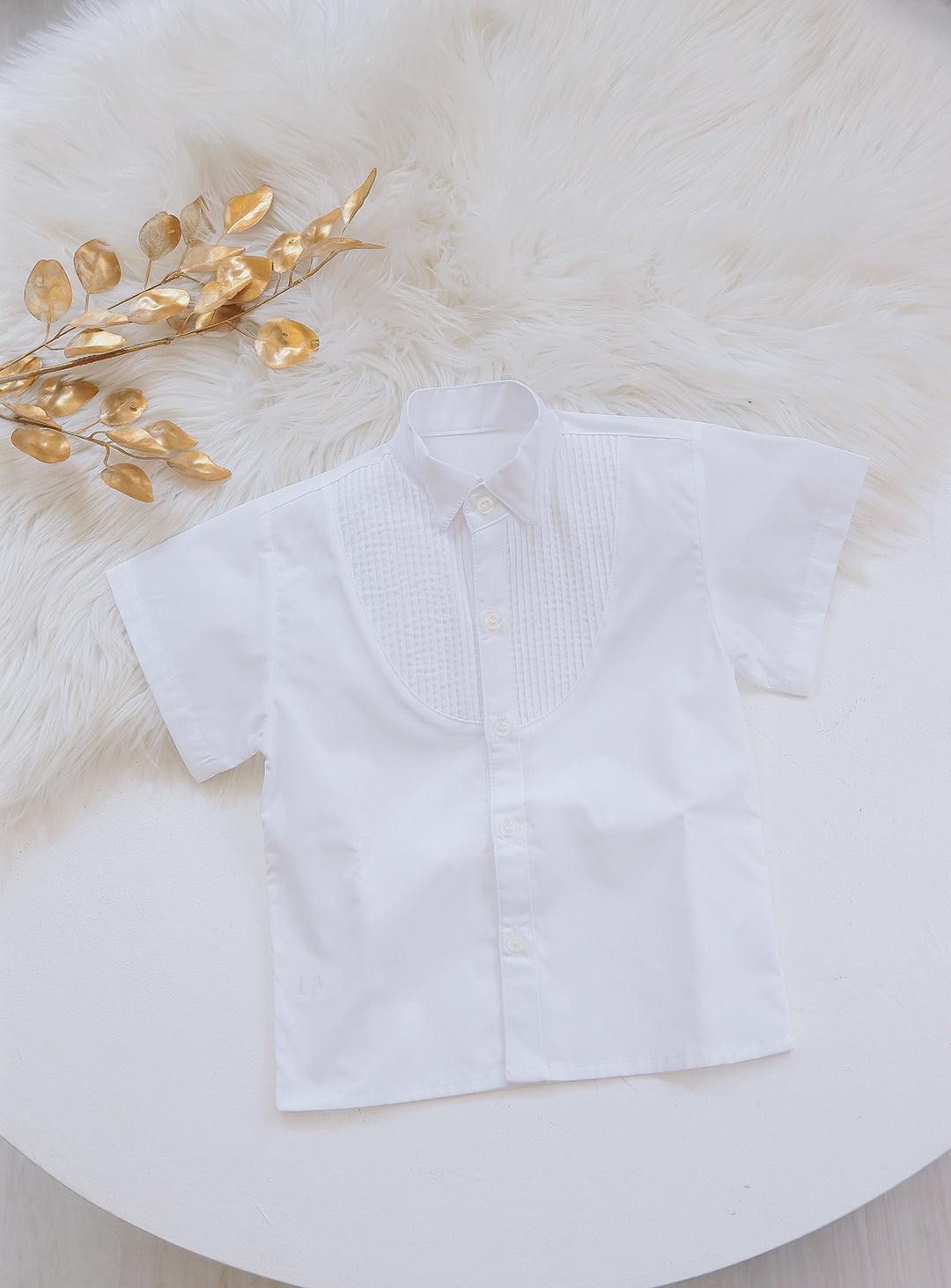 Pintuck Short-Sleeved Shirt White