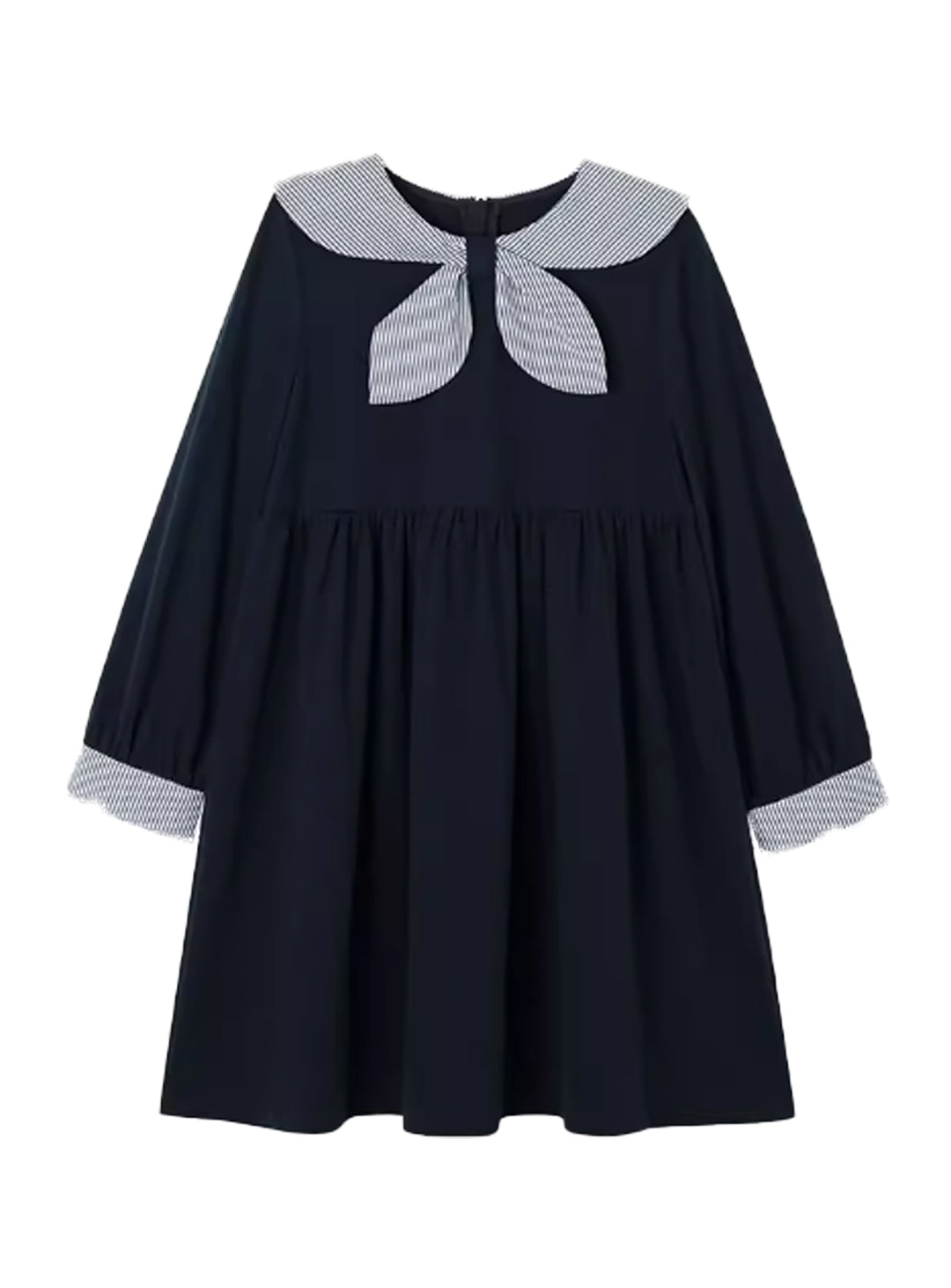 K240820001 - Navy cotton dress with striped collar