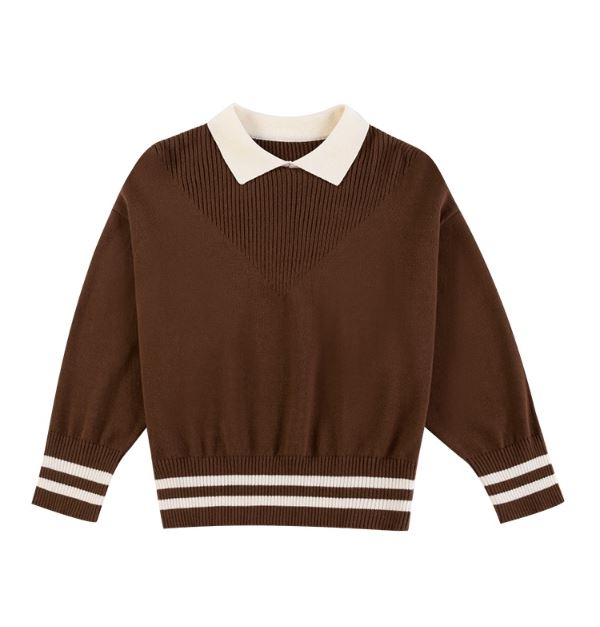 K8034 - Brown knit T-shirt with collar