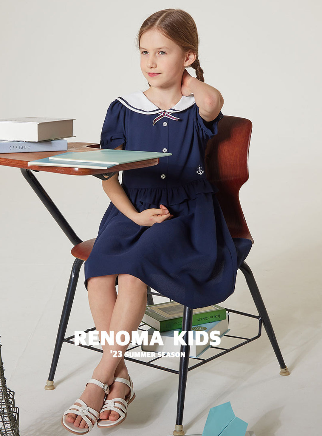 [renoma KIDS] バイカラーシフォンマリンワンピース