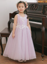 子供ドレス発表会・結婚式・おしゃれなDRESCCOのライラックフラワー刺繍ロングドレスの画像1
