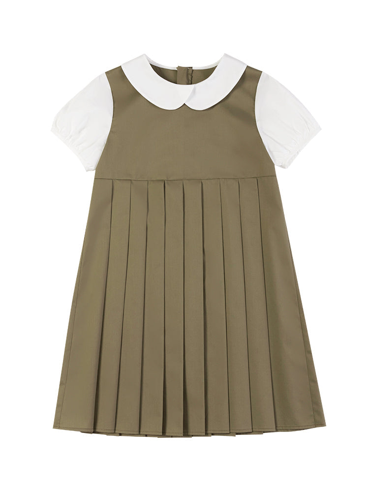 K5074 - Khaki pleated layered dress