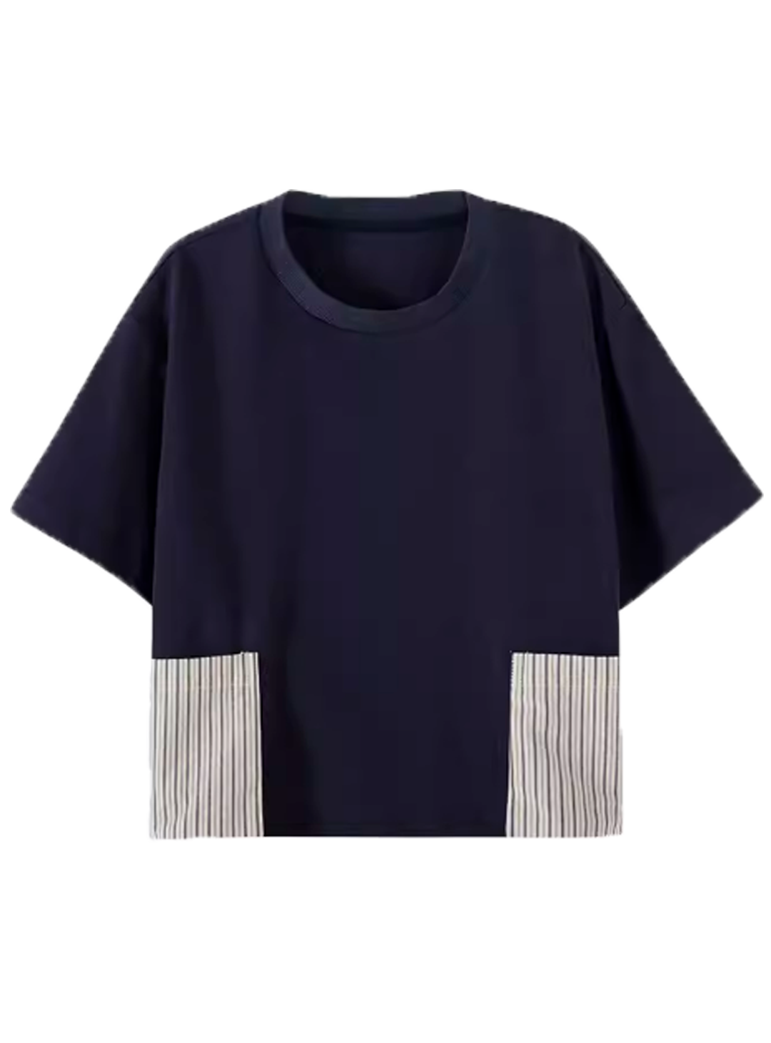 K240515005 - Navy box t-shirt with striped pocket