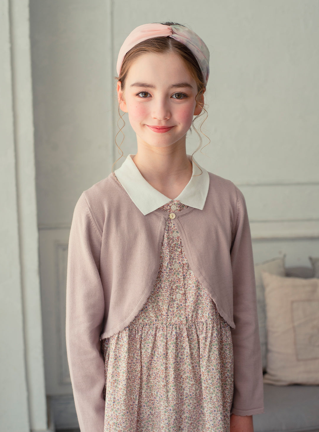 小花柄襟付きワンピース