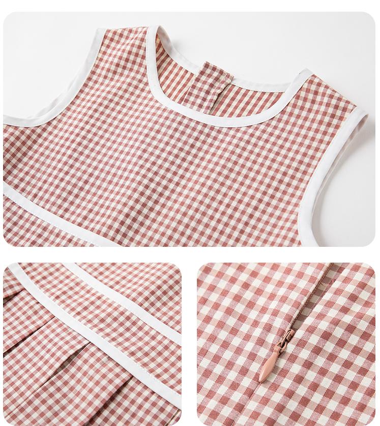 K3026 - Checked white piping sleeveless dress