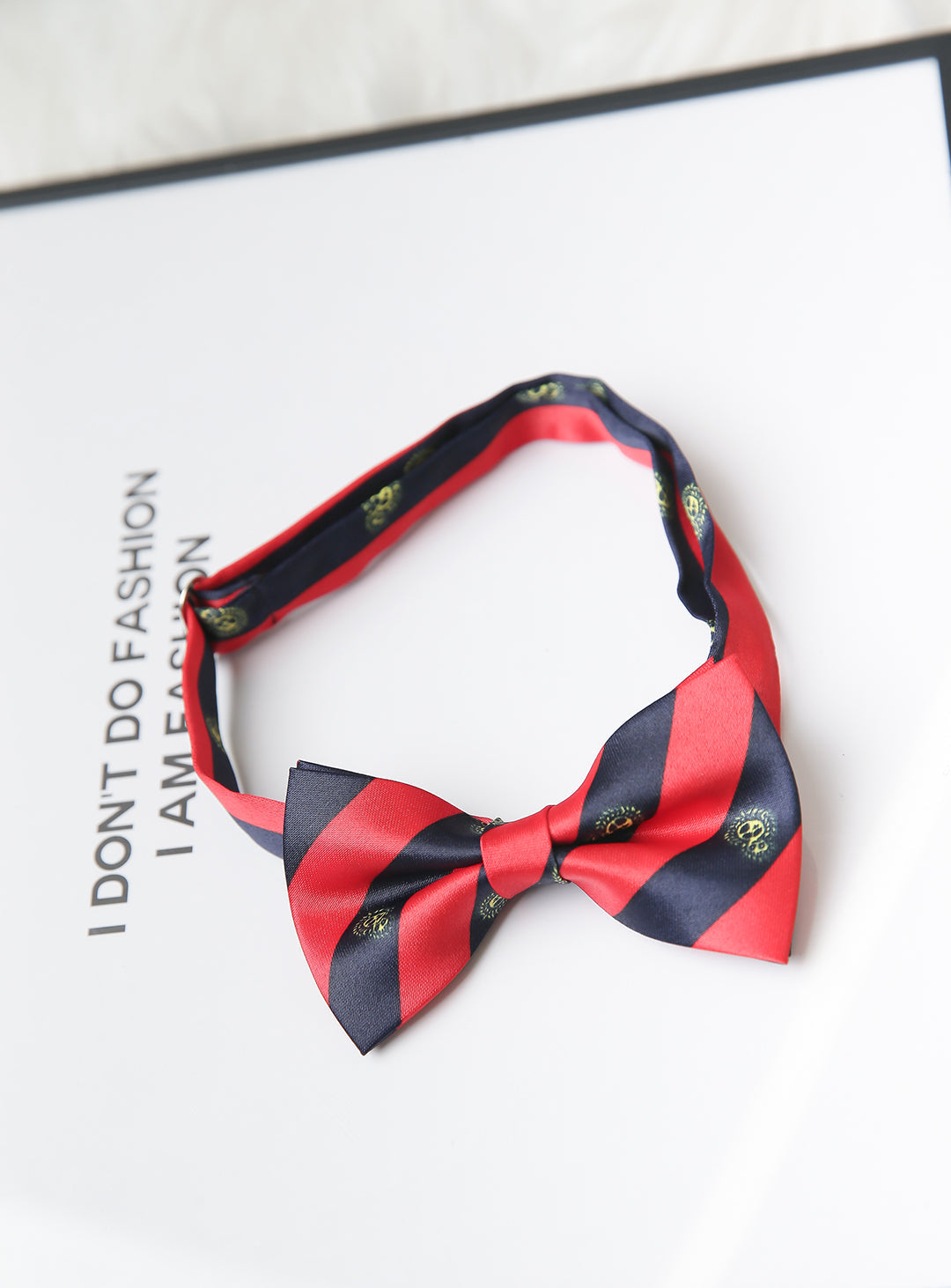 Red and navy regimented stripe bow tie