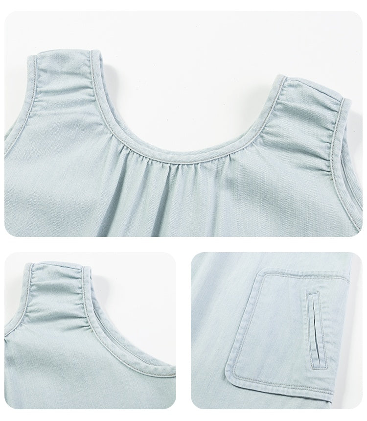 K5064 - Washed denim shirring dress