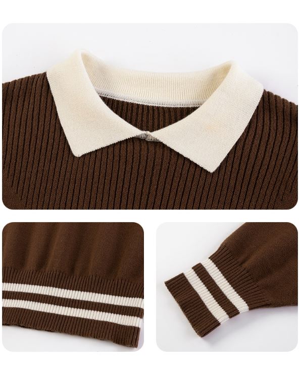 K8034 - Brown knit T-shirt with collar