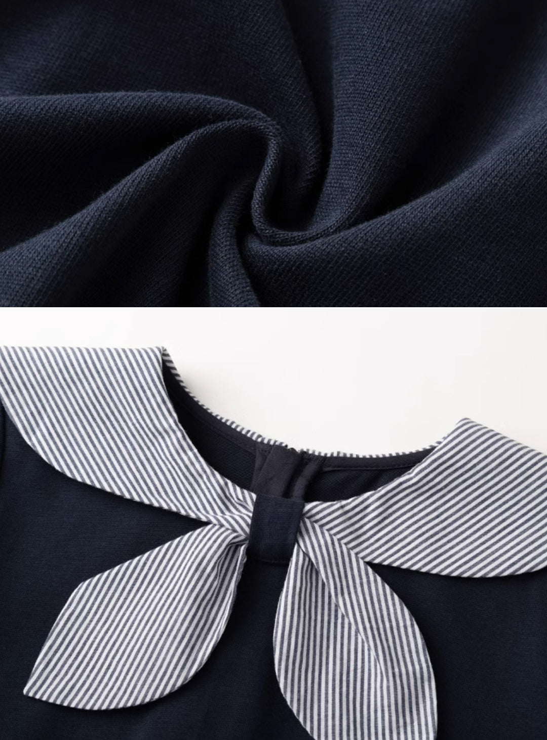 K240820001 - Navy cotton dress with striped collar