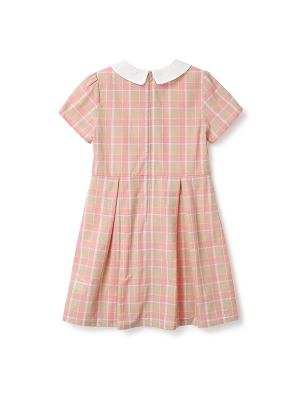 [renoma KIDS] 粉色格纹双色短袖连衣裙