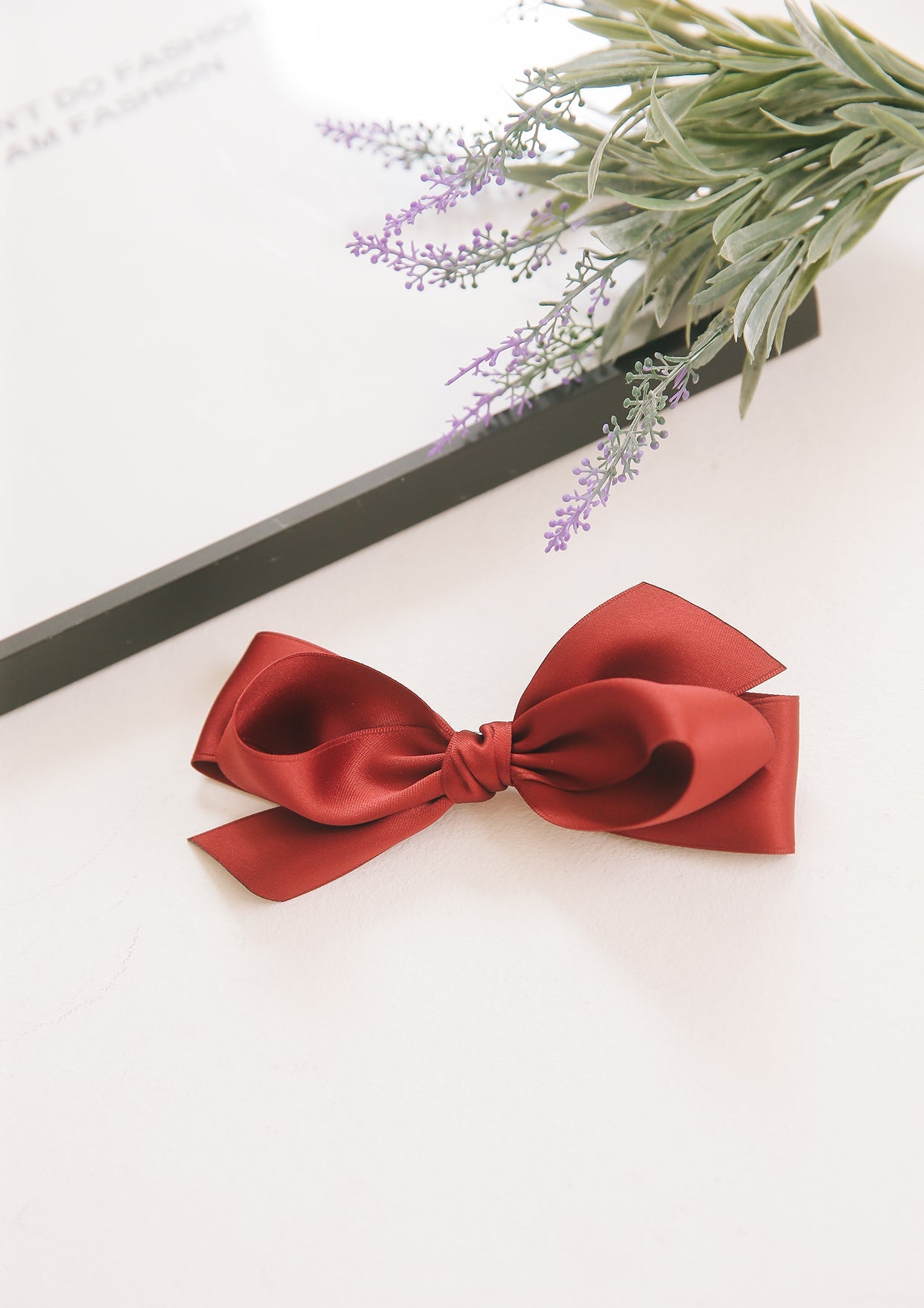 Satin wine red ribbon hairpin