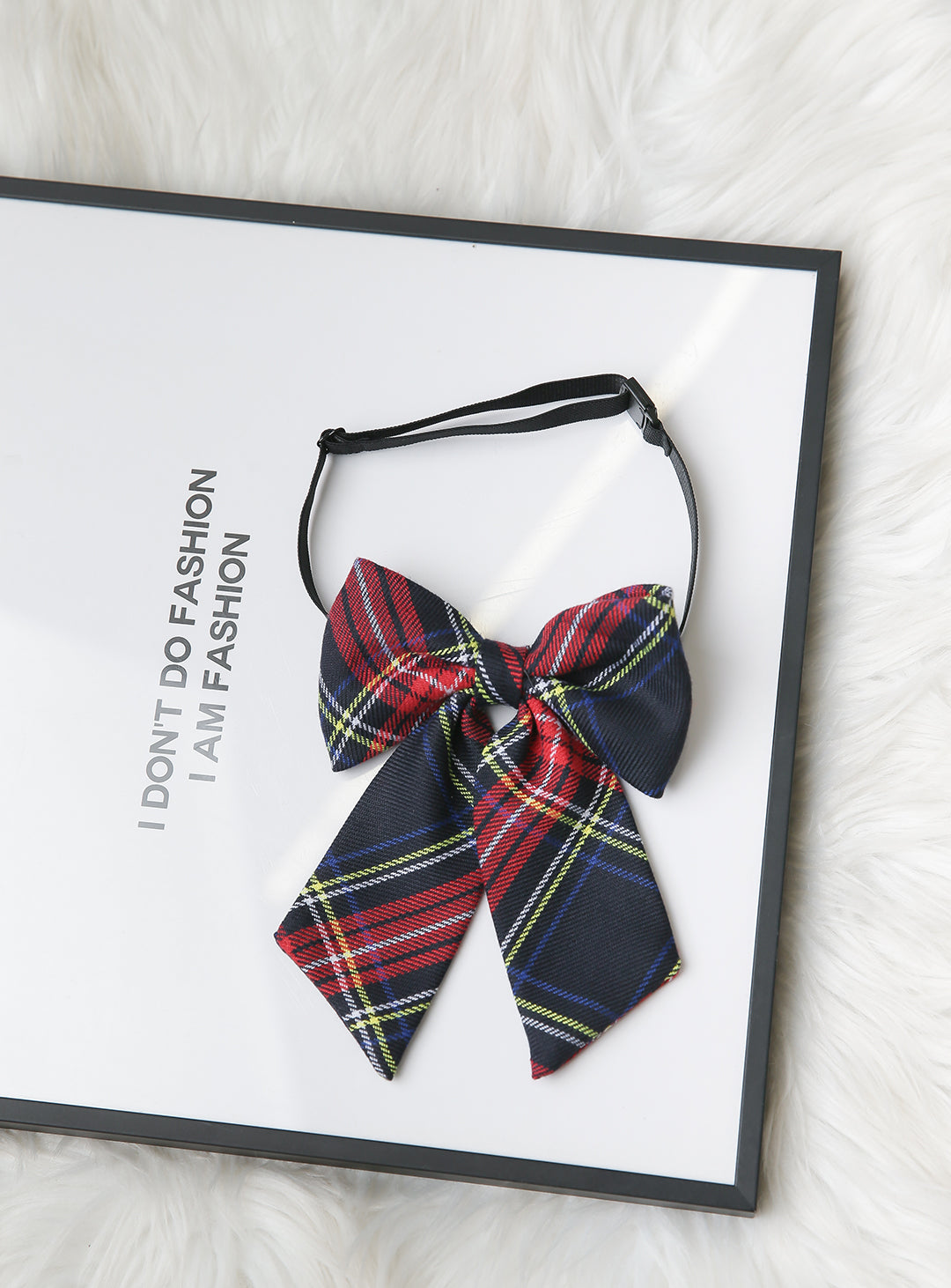 Mauve checkered ribbon tie (tartan check)