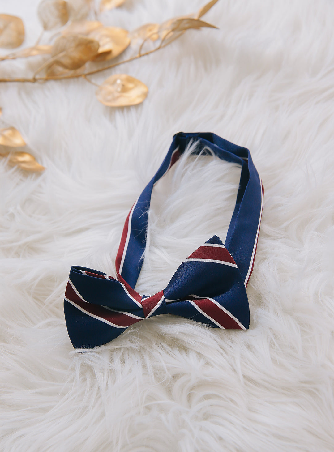 Navy and wine red regiment stripe bow tie