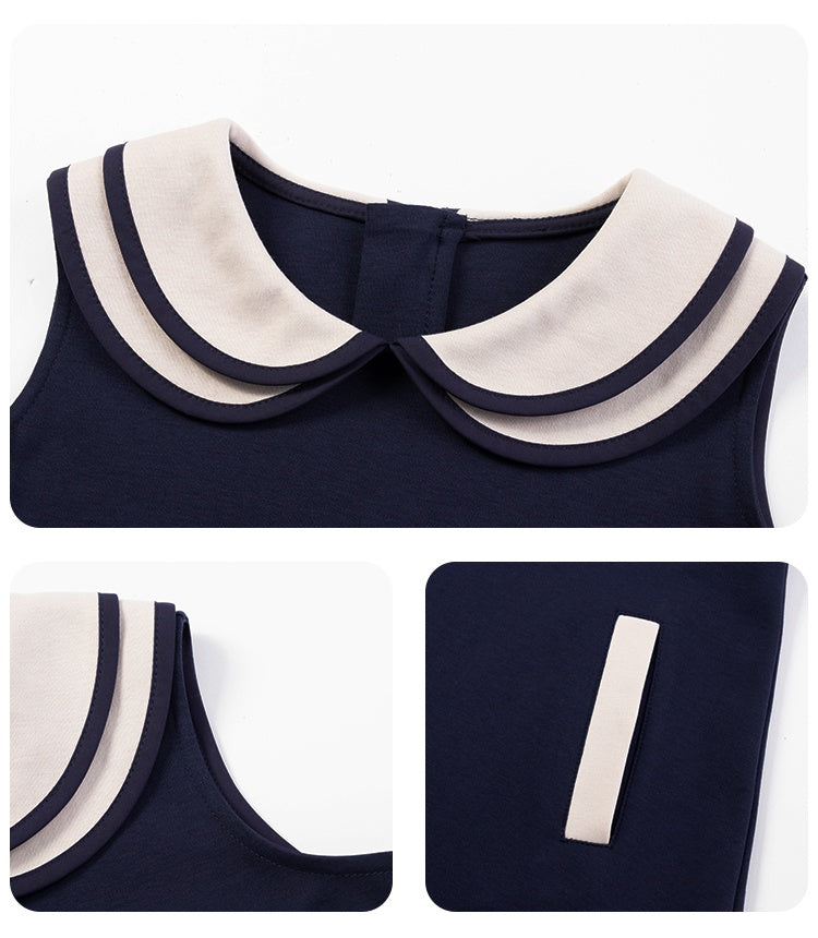 K5063 - Bicolor sleeveless navy dress