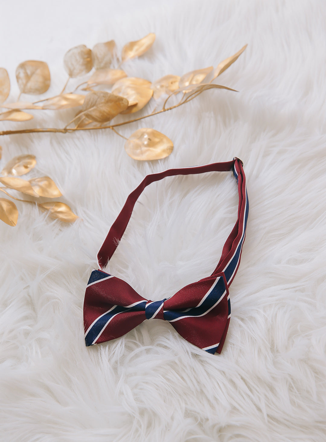 Wine red and navy regiment stripe bow tie