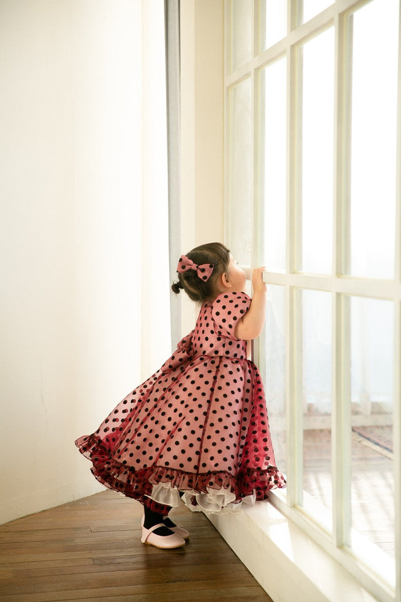 子供ドレス発表会・結婚式・おしゃれなDRESCCOのワインレッドドットドレスの画像3