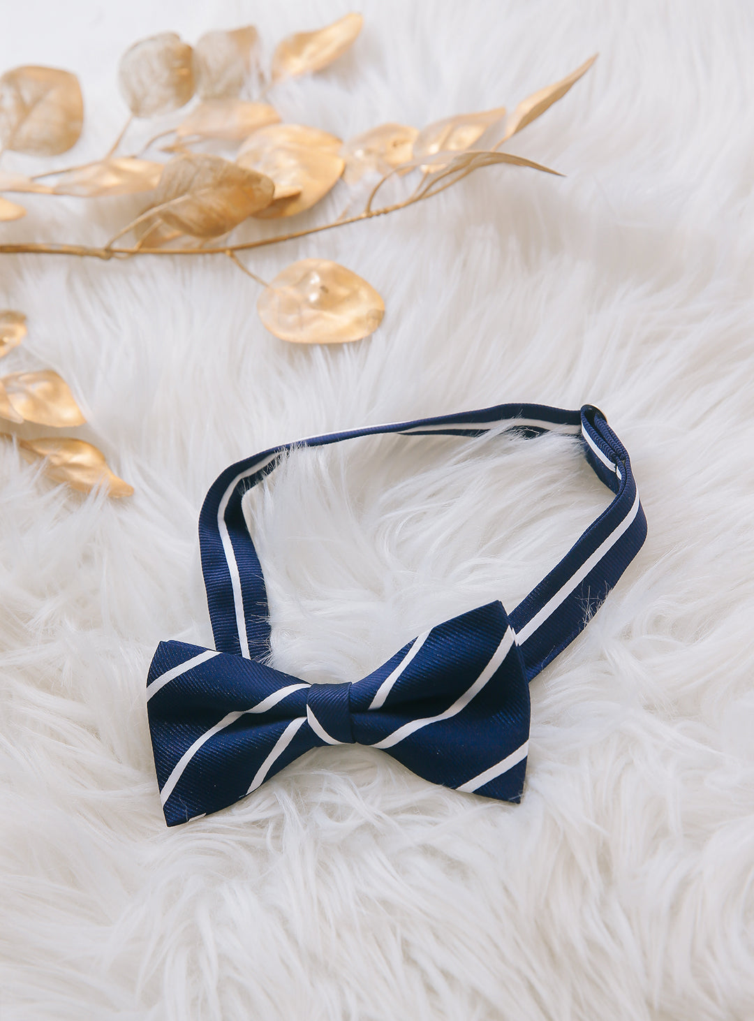 Navy and white regiment stripe bow tie