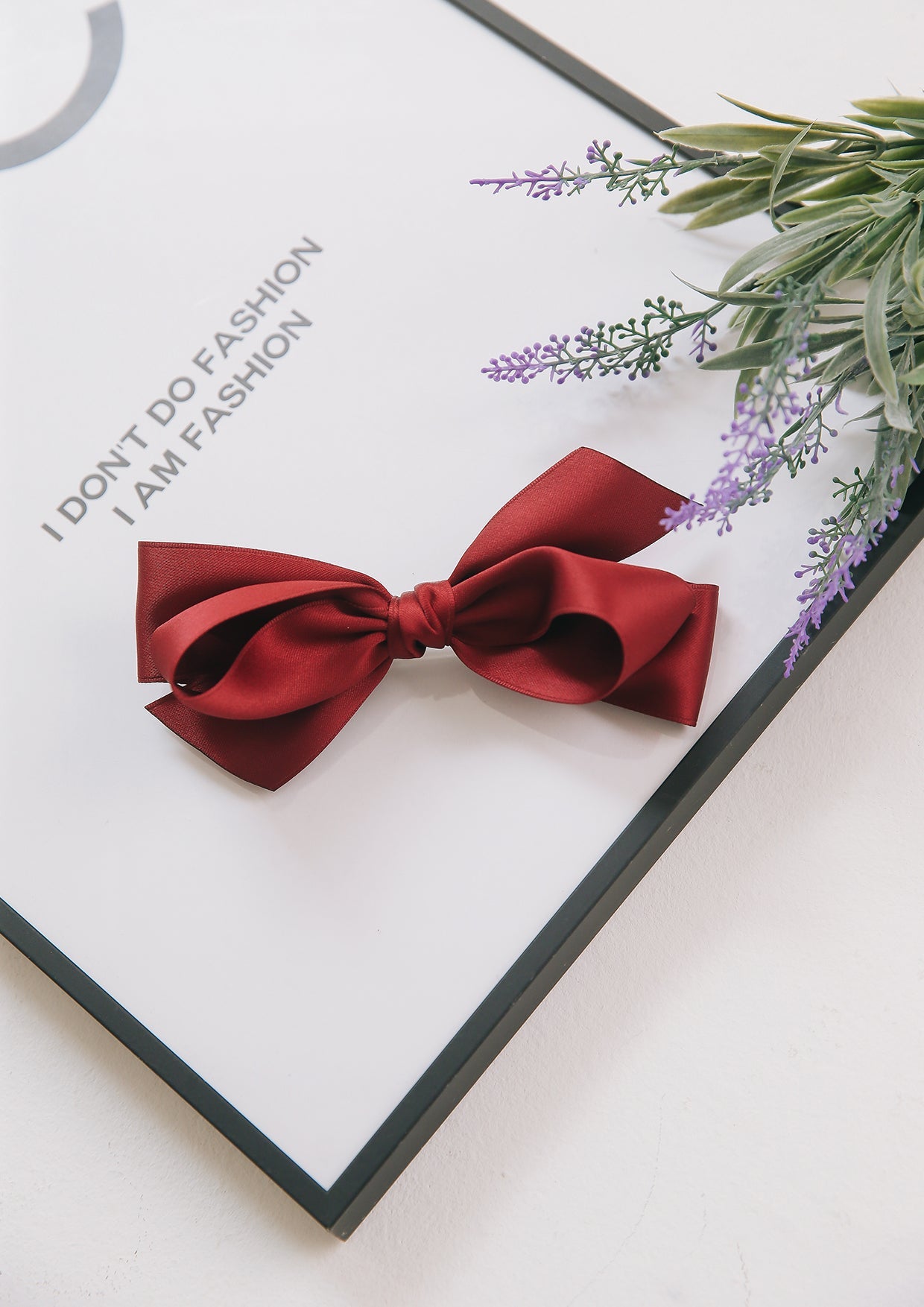 Satin wine red ribbon hairpin