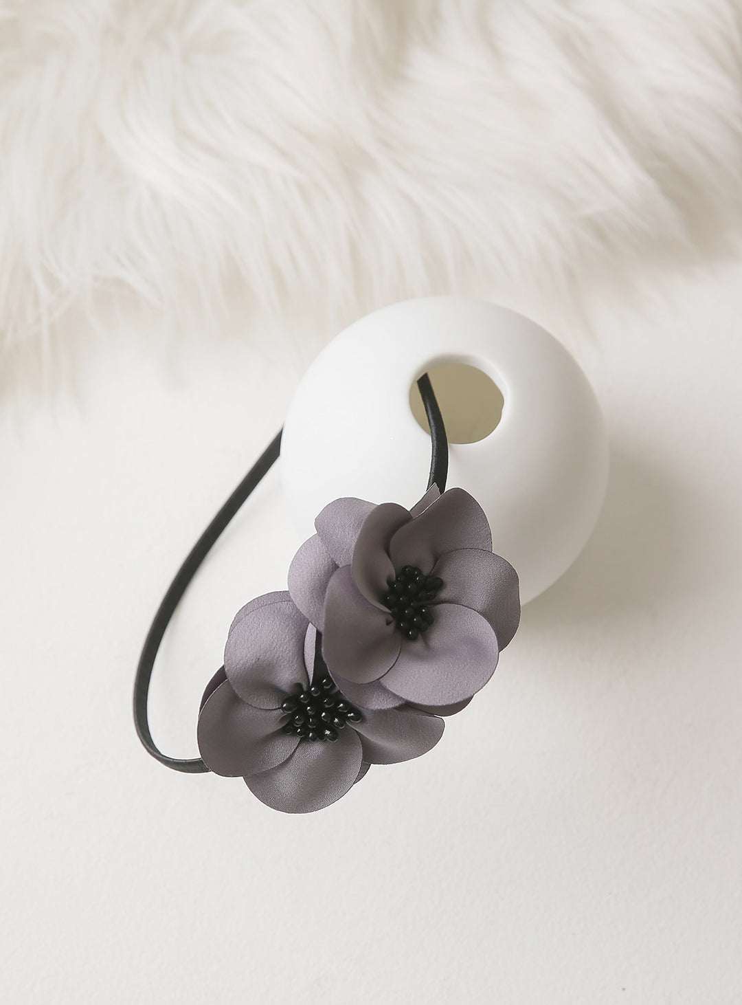 Gray and black flower hair band