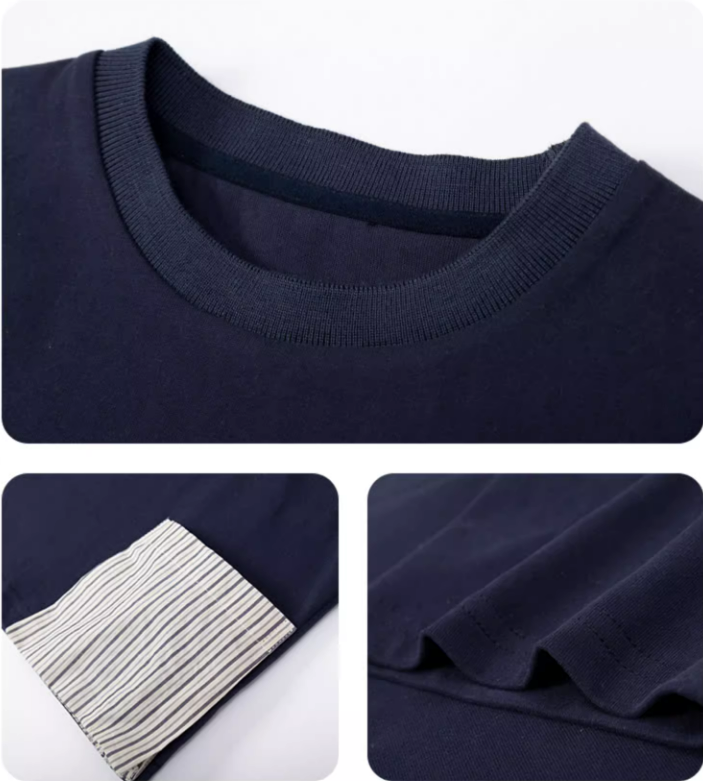 K240515005 - Navy box t-shirt with striped pocket