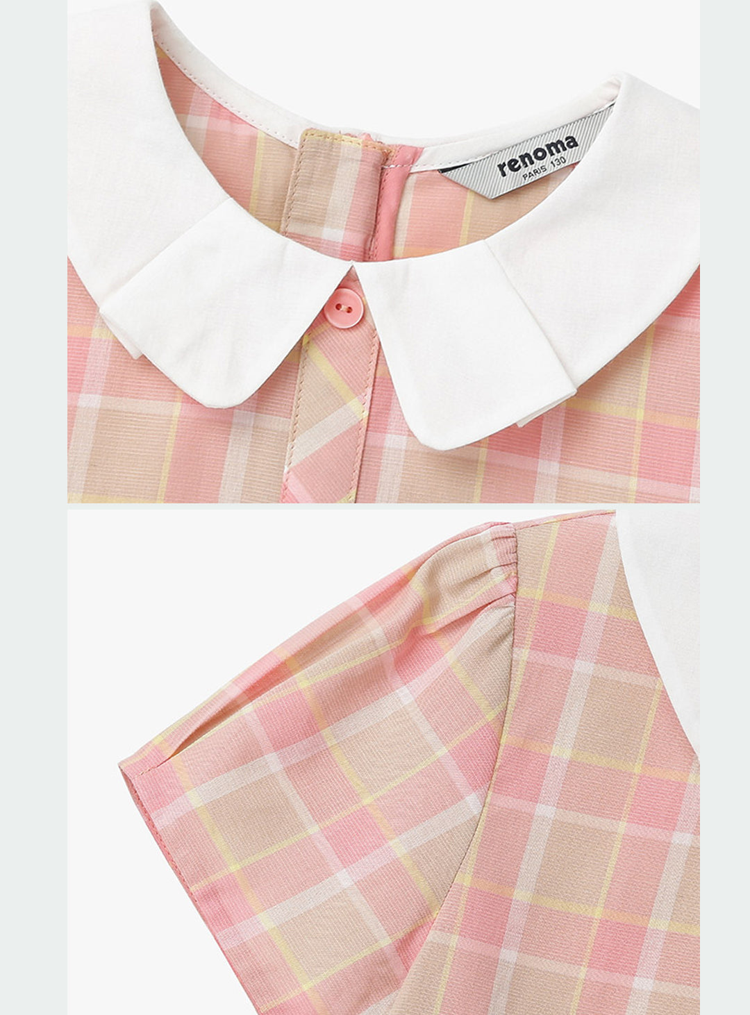 [renoma KIDS] Pink Check Bicolor Short-Sleeved Dress