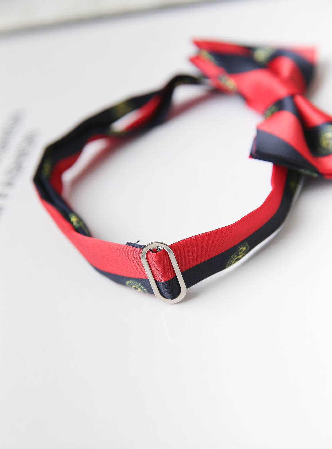 Red and navy regimented stripe bow tie