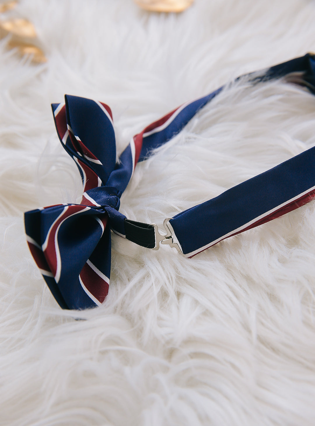 Navy and wine red regiment stripe bow tie